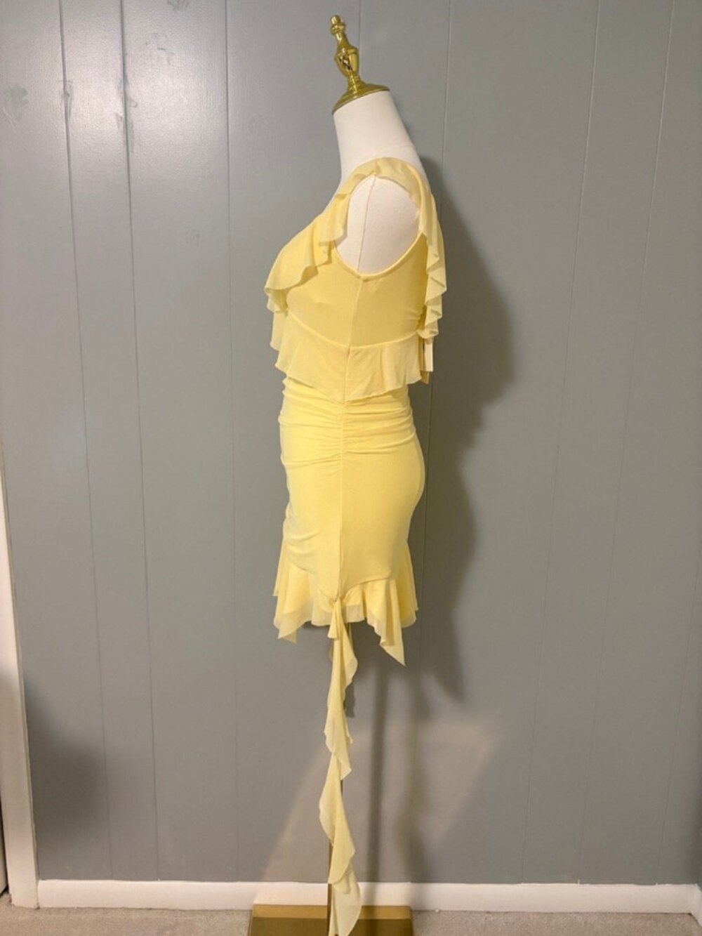 Peppermayo Shona Mini Dress Yellow US 4 Small Ruffle Asymmetric Butter Yellow - Picture 11 of 16